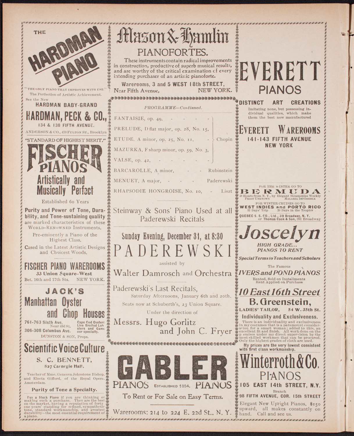 Ignacy Jan Paderewski, Piano, December 16, 1899, program page 6