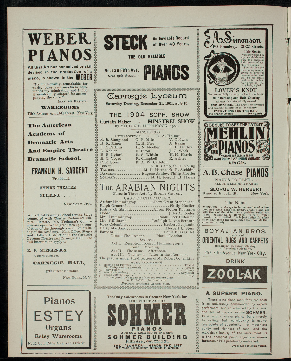 Columbia Sophomore Dramatic Association: The 1904 Sophomore Show, December 21, 1901, program page 2