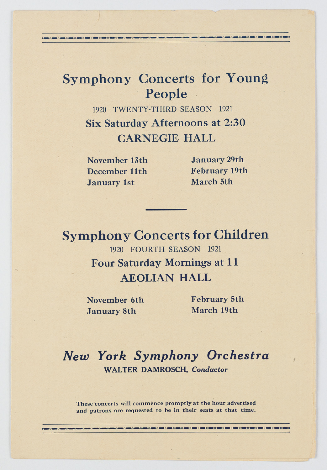 Symphony Concert for Young People, 1920-1921