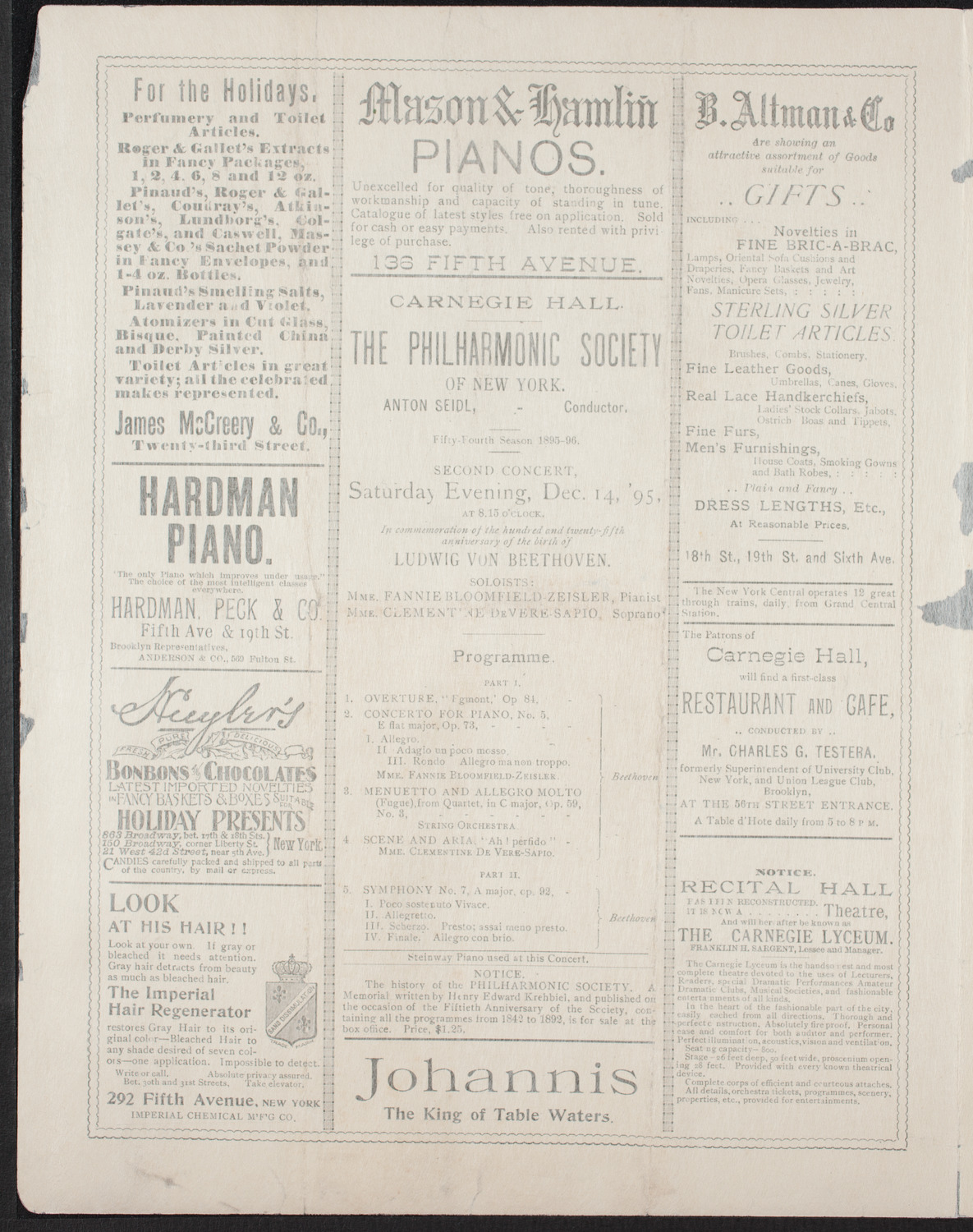 New York Philharmonic, December 14, 1895, program page 2