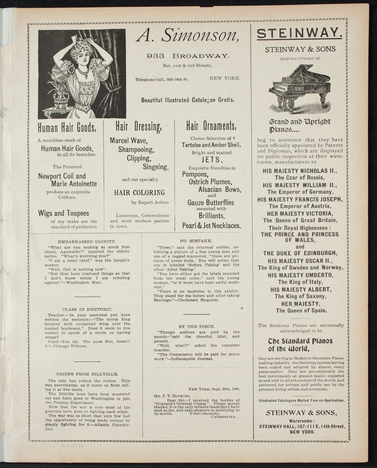 Moriz Rosenthal, Piano, November 19, 1898, program page 5
