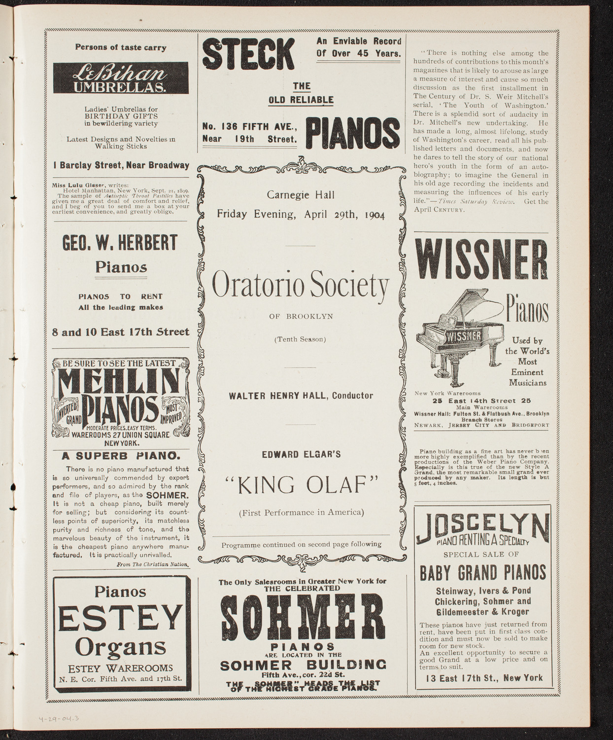 Oratorio Society of Brooklyn, April 29, 1904, program page 5