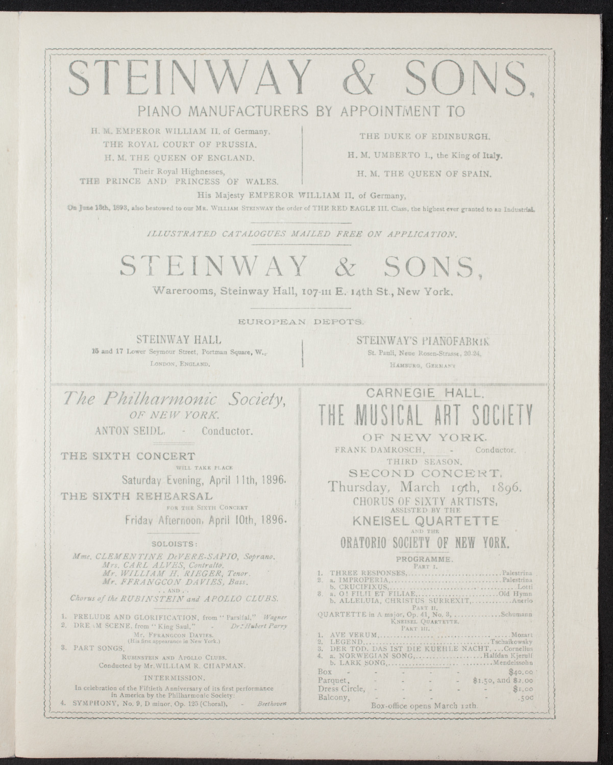 New York Philharmonic, March 7, 1896, program page 3