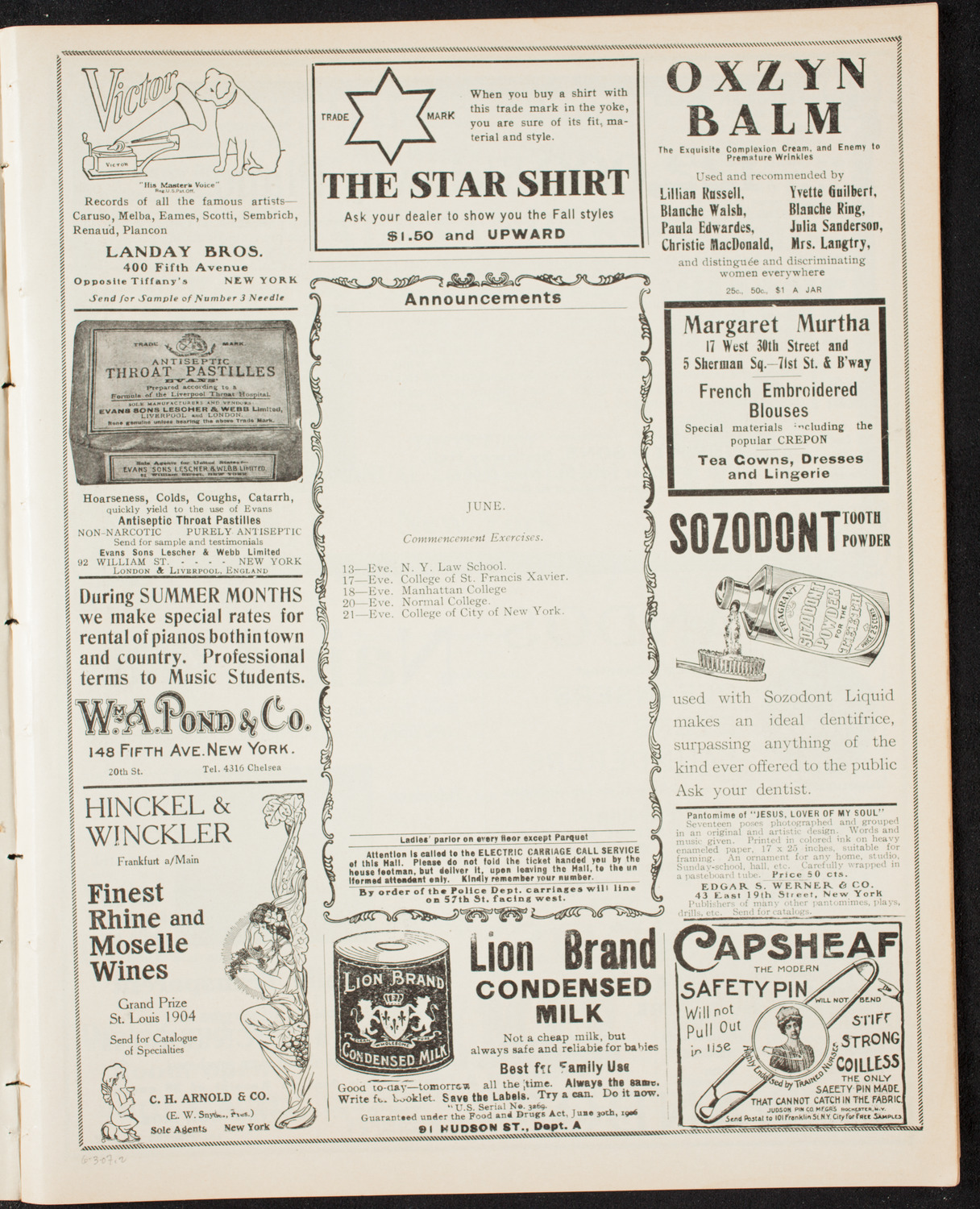 Graduation: New York College of Dentistry, June 3, 1907, program page 3