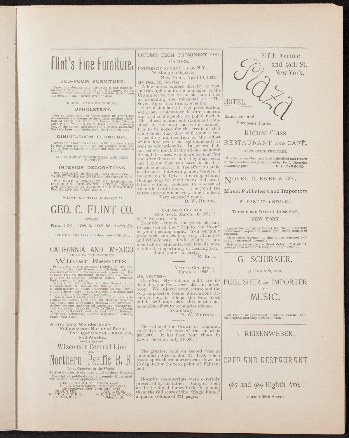 Our Quartette, April 26, 1892, program page 9