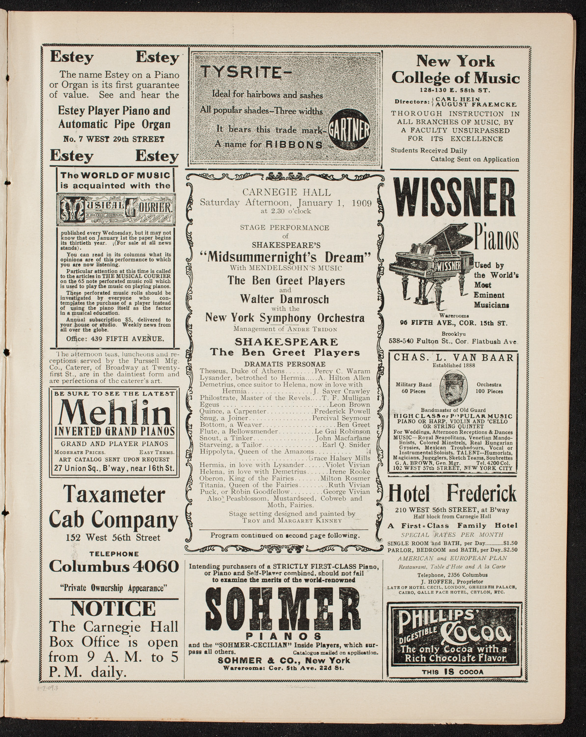 Ben Greet Players with New York Symphony Orchestra, January 2, 1909, program page 5