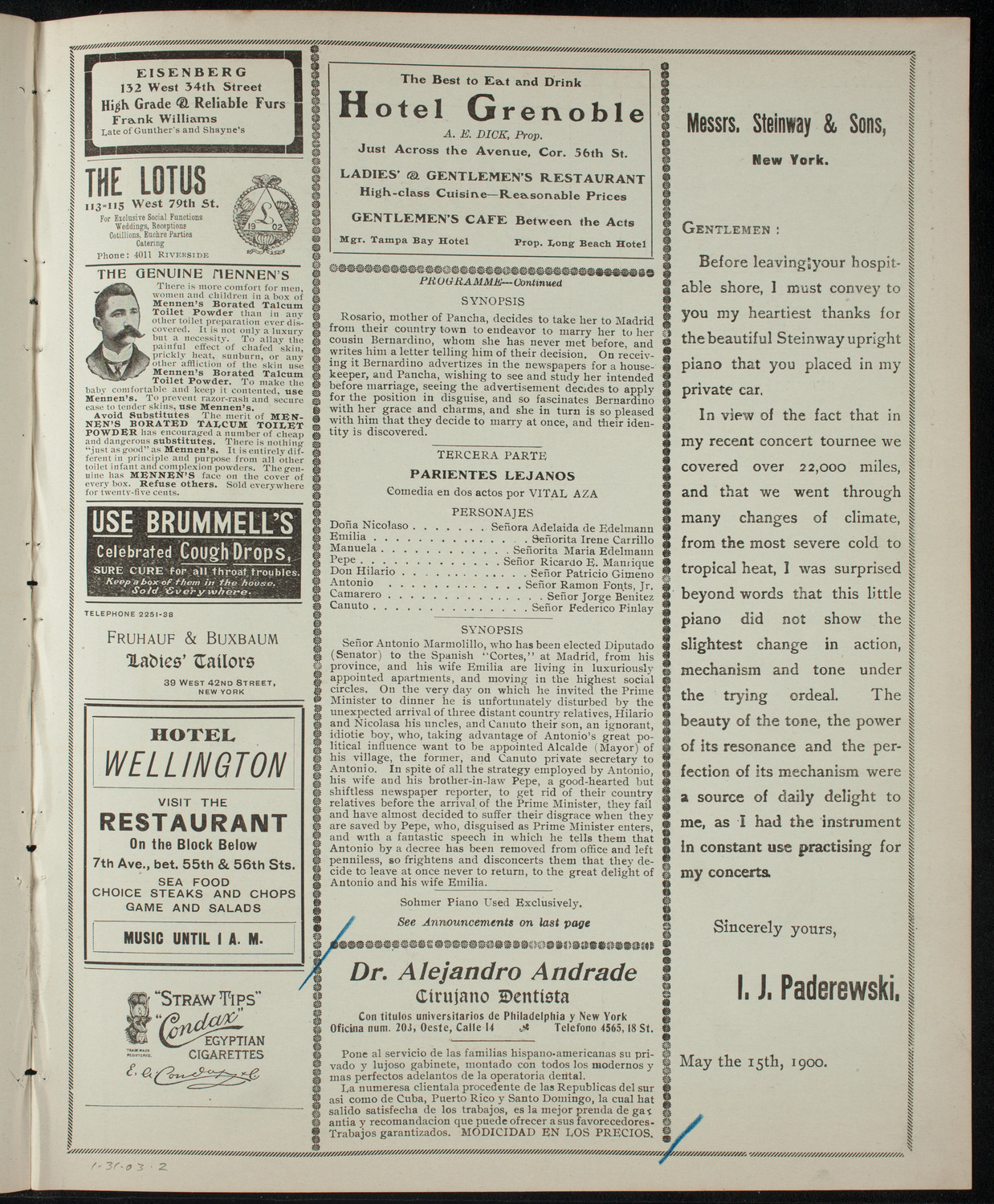 Social Club "Entre Nous", January 31, 1903, program page 3