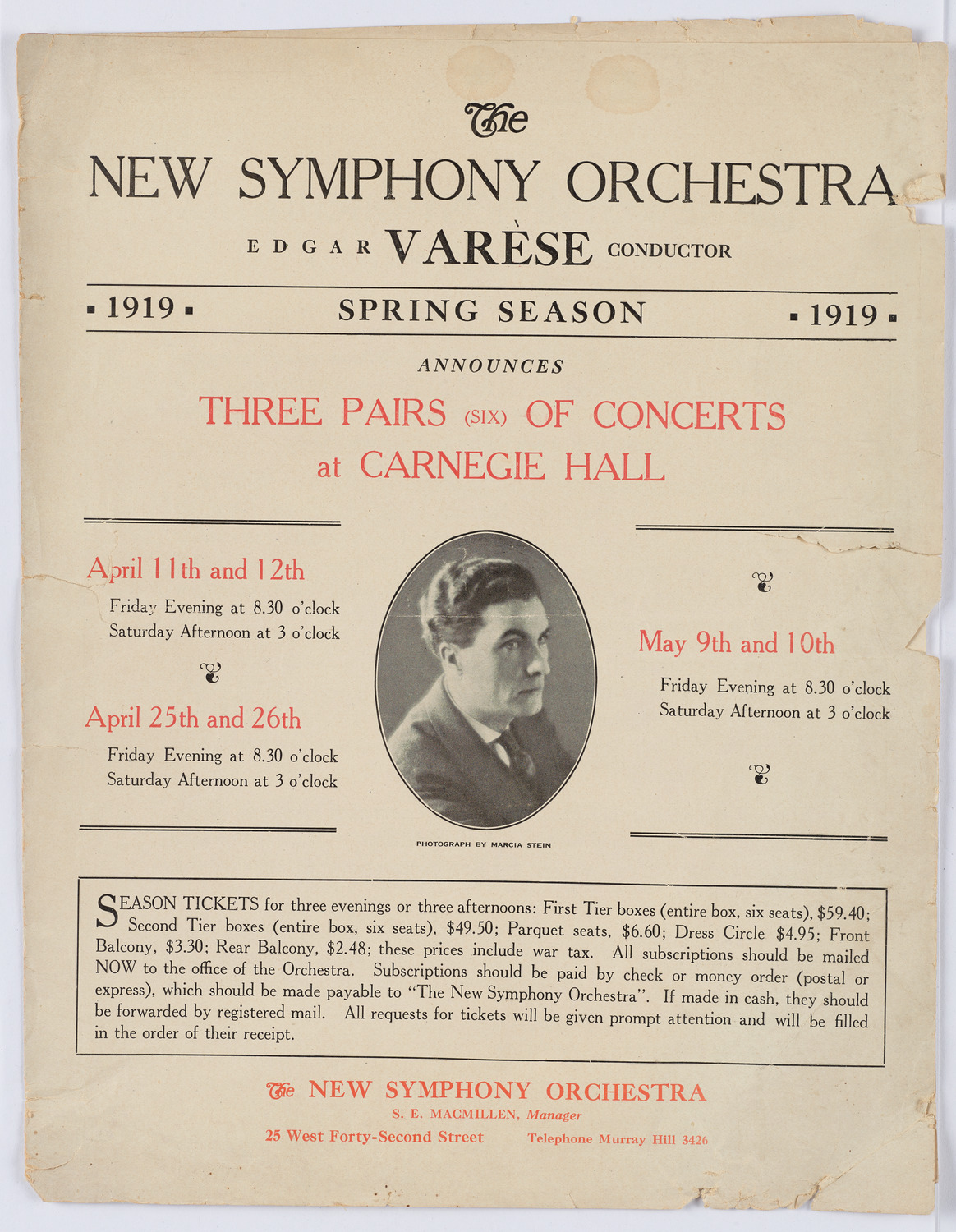 New Symphony Orchestra, April 1919