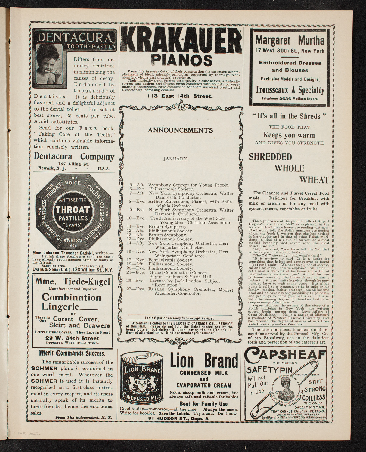 New York Philharmonic, January 5, 1906, program page 3