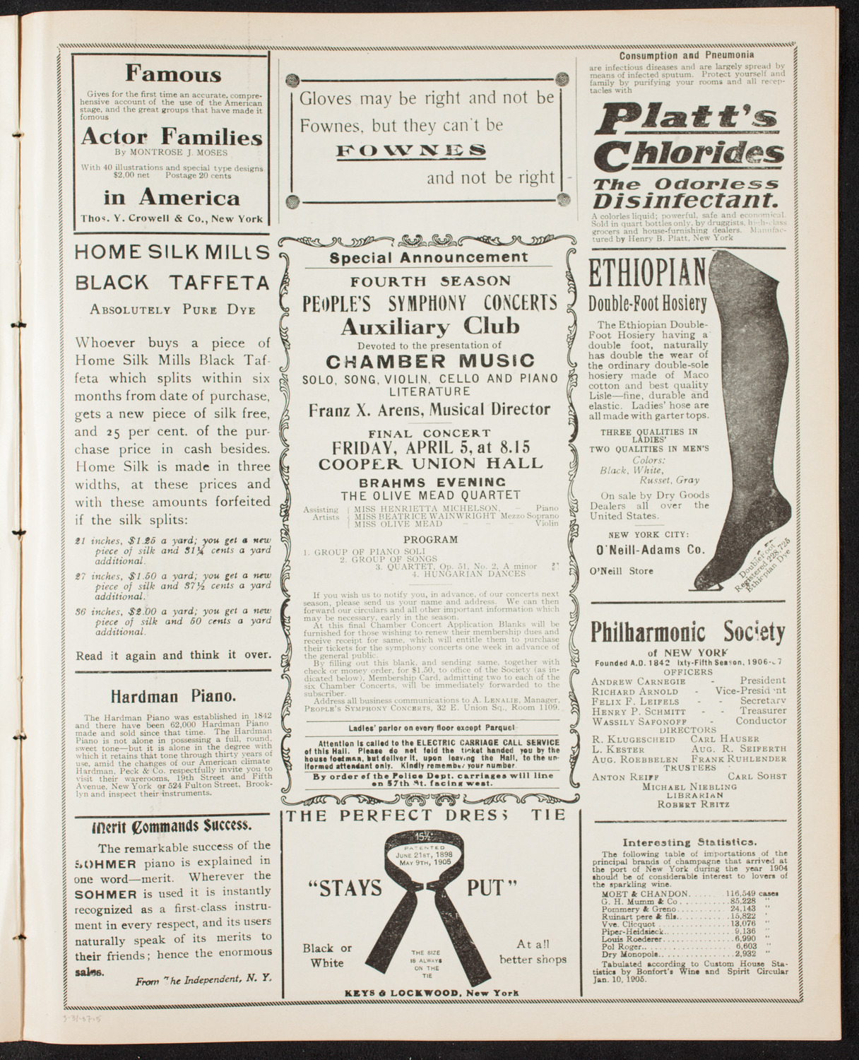 New York Symphony Orchestra, March 31, 1907, program page 9