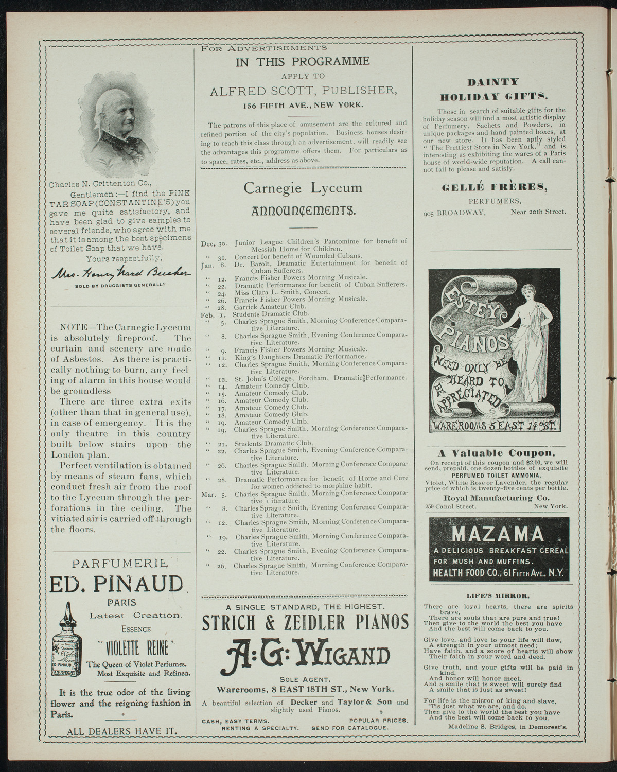 Holiday Pantomime by the Junior League, December 29, 1897, program page 2