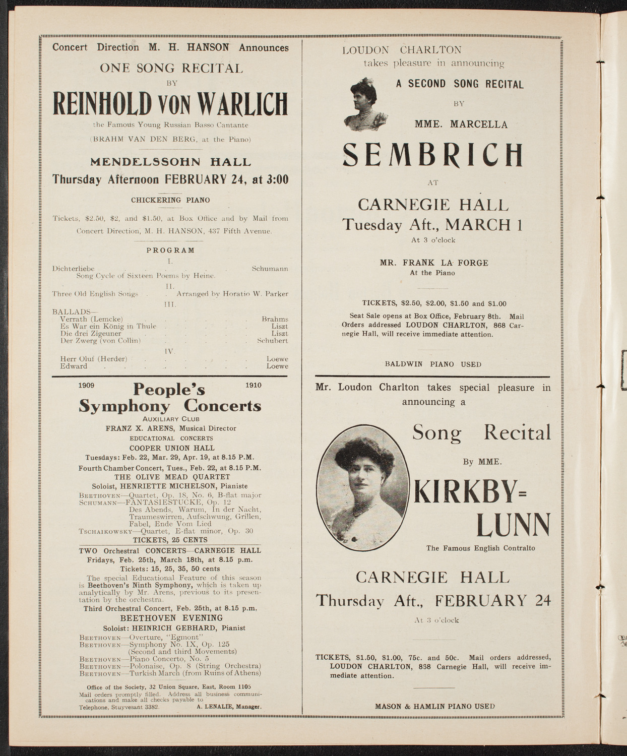 Tribute: Leopold Damrosch, February 15, 1910, program page 10