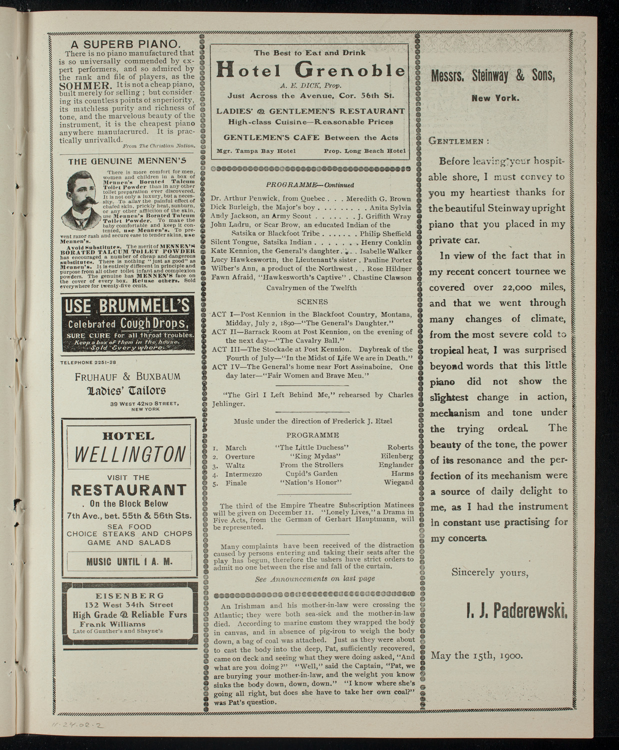 Academy Stock Company of the American Academy of Dramatic Arts/Empire Theatre Dramatic School, November 24, 1902, program page 3