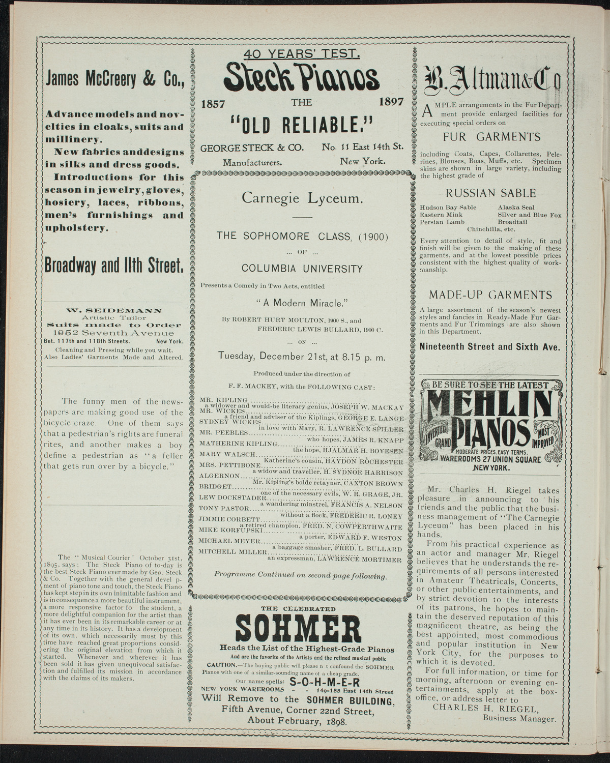 Columbia University Sophomore Class, December 21, 1897, program page 4