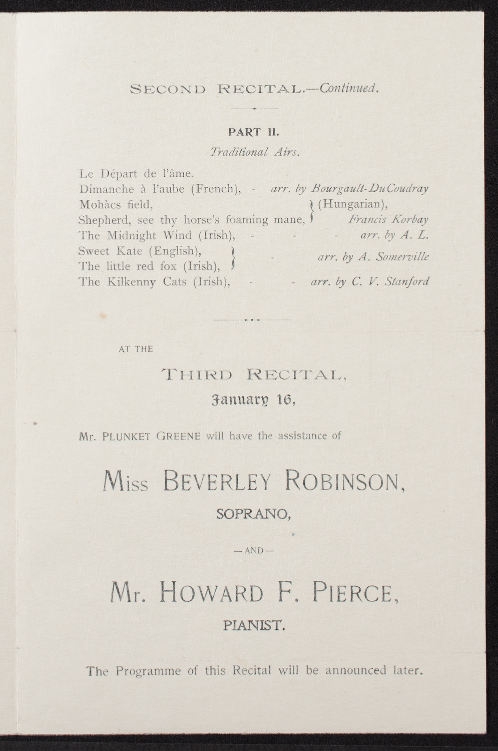 Plunket Greene, January 9, 1899, program page 3