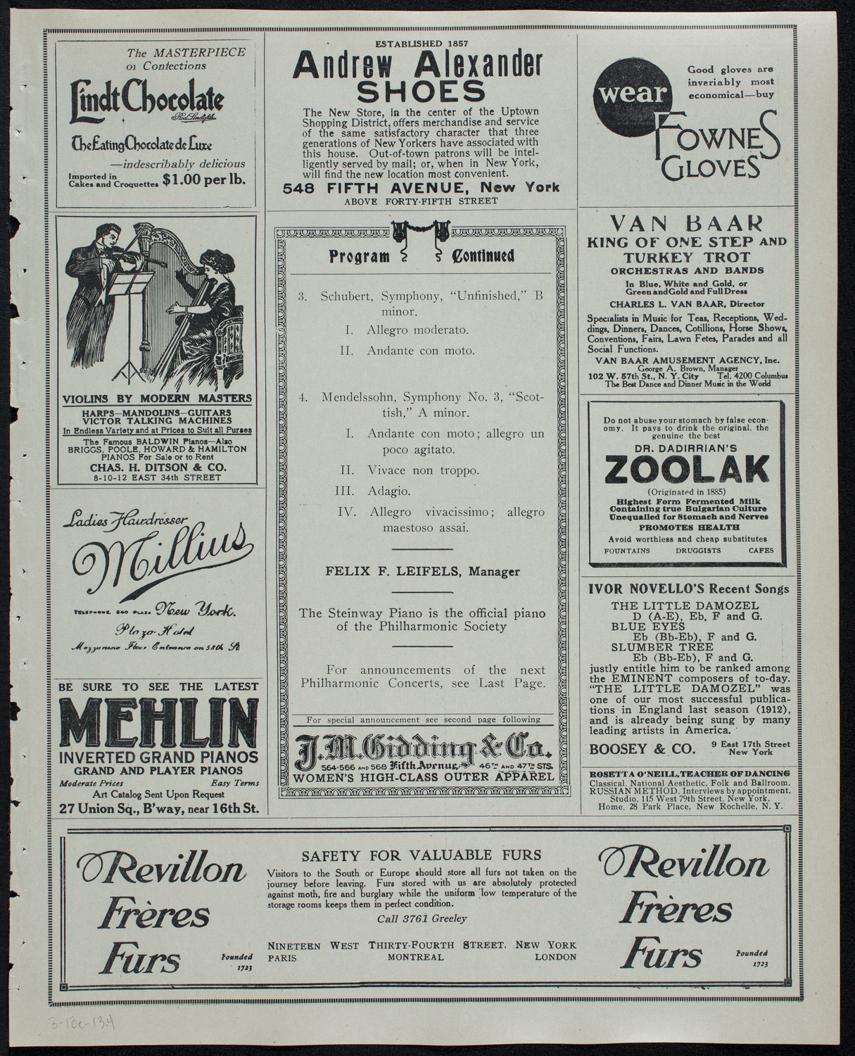 New York Philharmonic, March 13, 1913, program page 7
