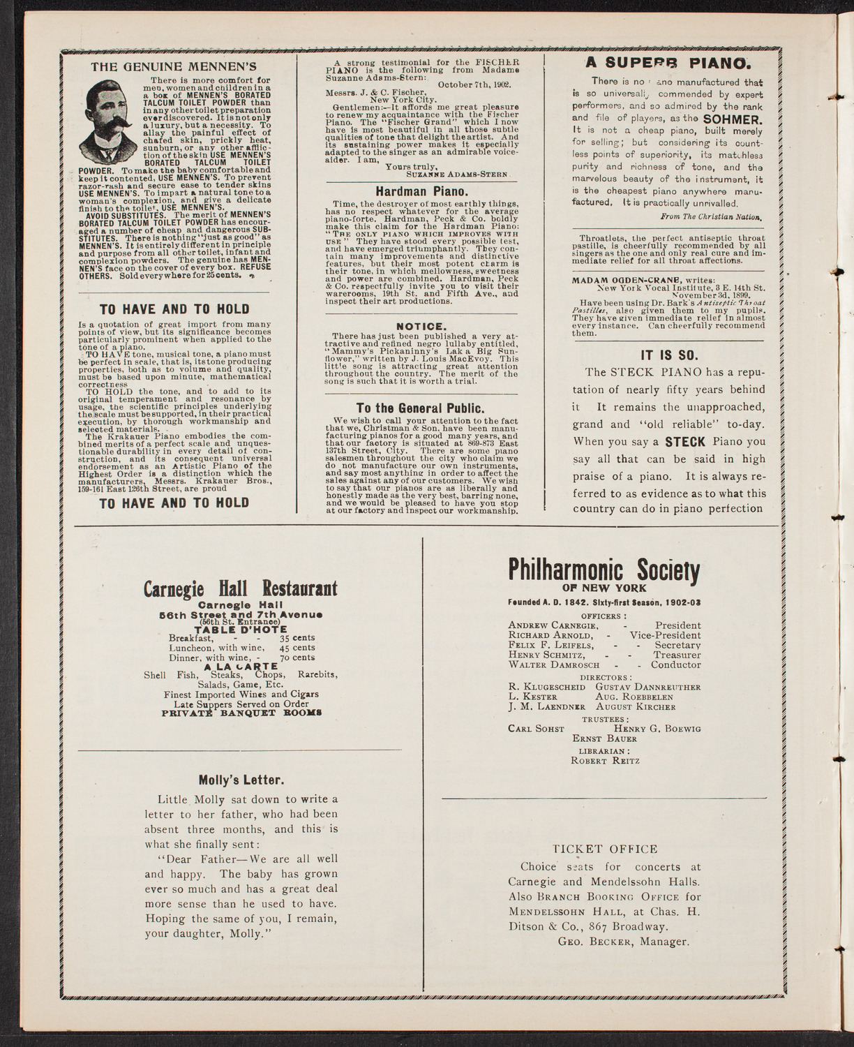 Amicitia Orchestral Club, April 24, 1903, program page 10