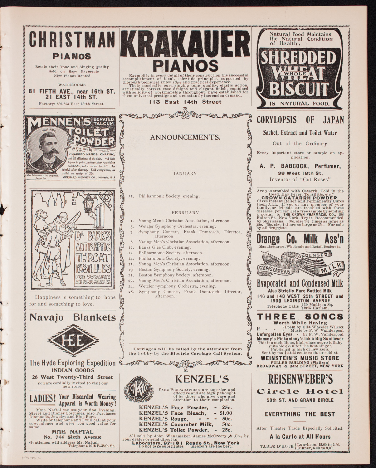 New York Philharmonic, January 30, 1903, program page 3