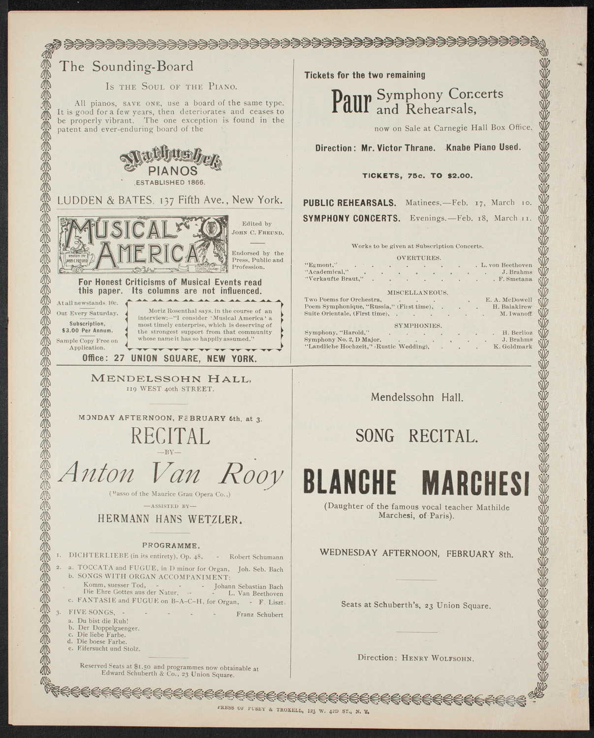 Moriz Rosenthal, Piano, January 26, 1899, program page 8