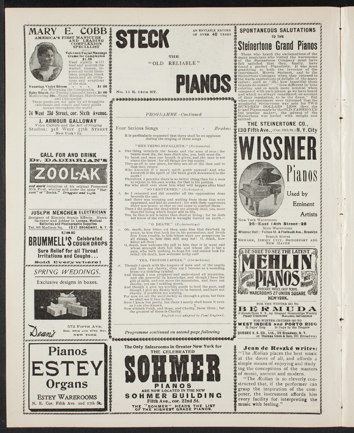 David Bispham, Baritone, March 24, 1901, program page 4