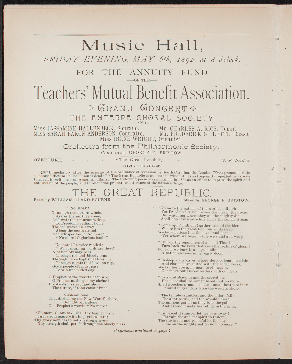 Benefit: Teachers' Mutual Benefit Association, May 6, 1892, program page 4