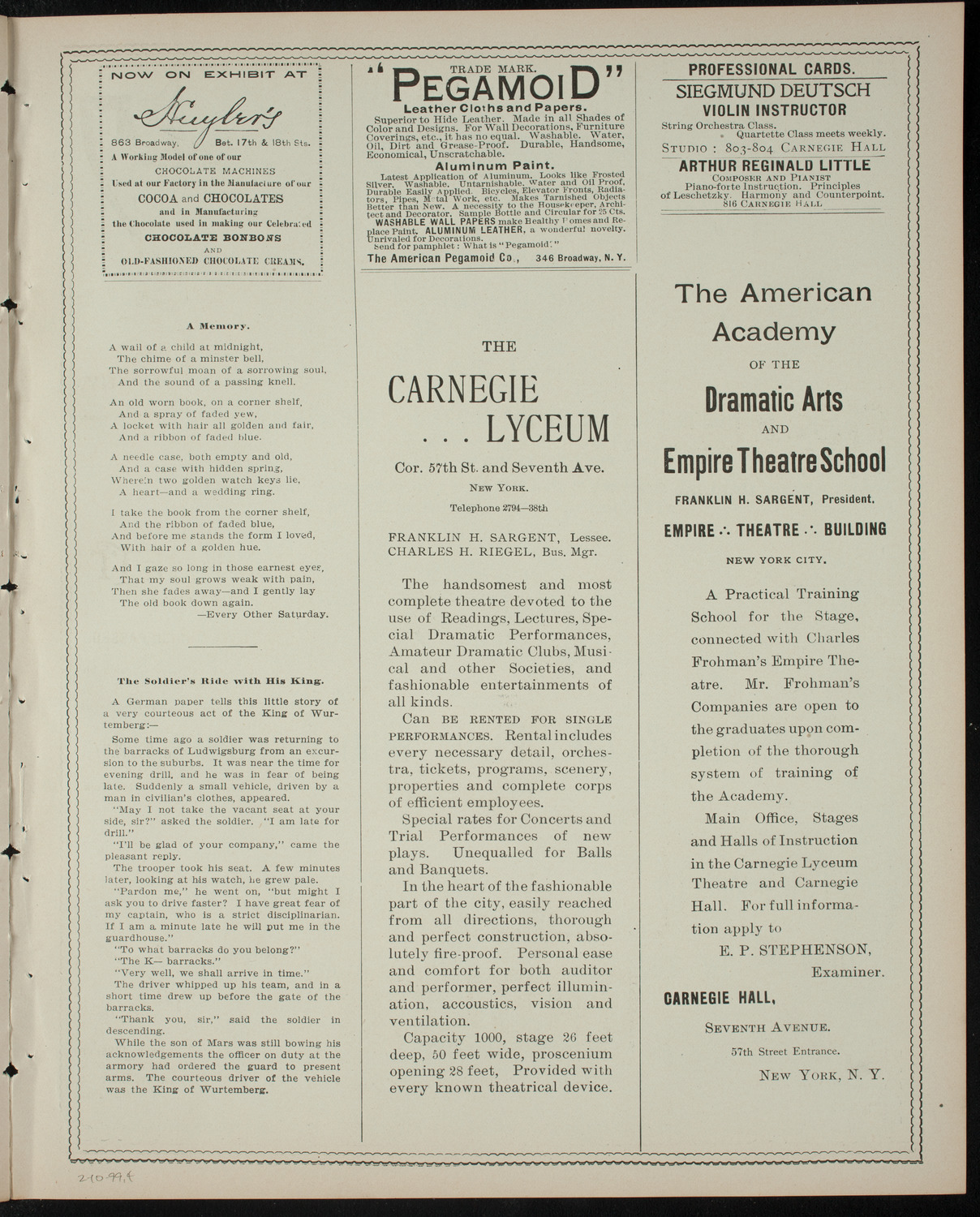 Amateur Comedy Club, February 10, 1899, program page 7