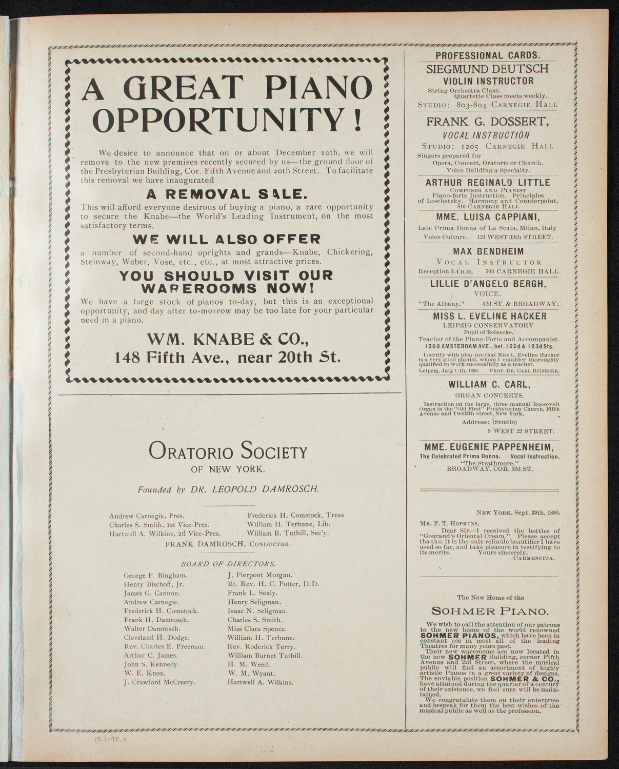Benefit: German Hospital and Dispensary, December 1, 1898, program page 7