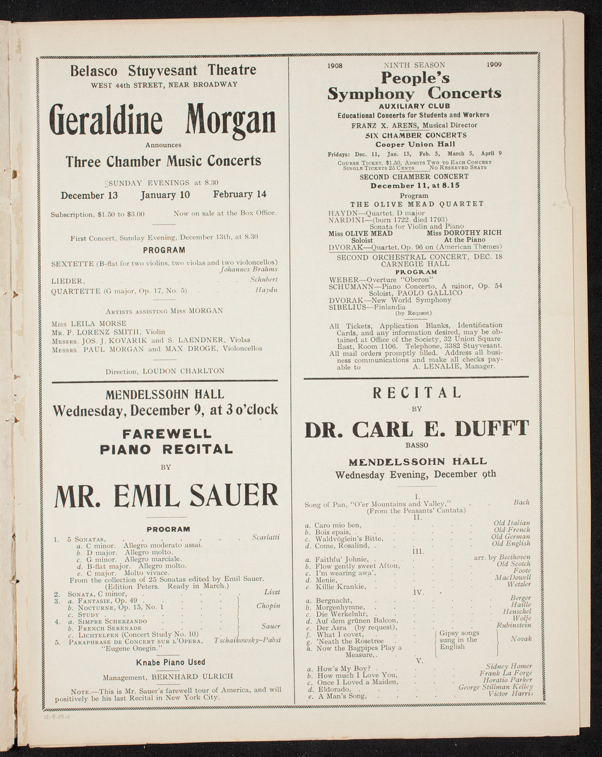 New York Symphony Orchestra, December 8, 1908, program page 12