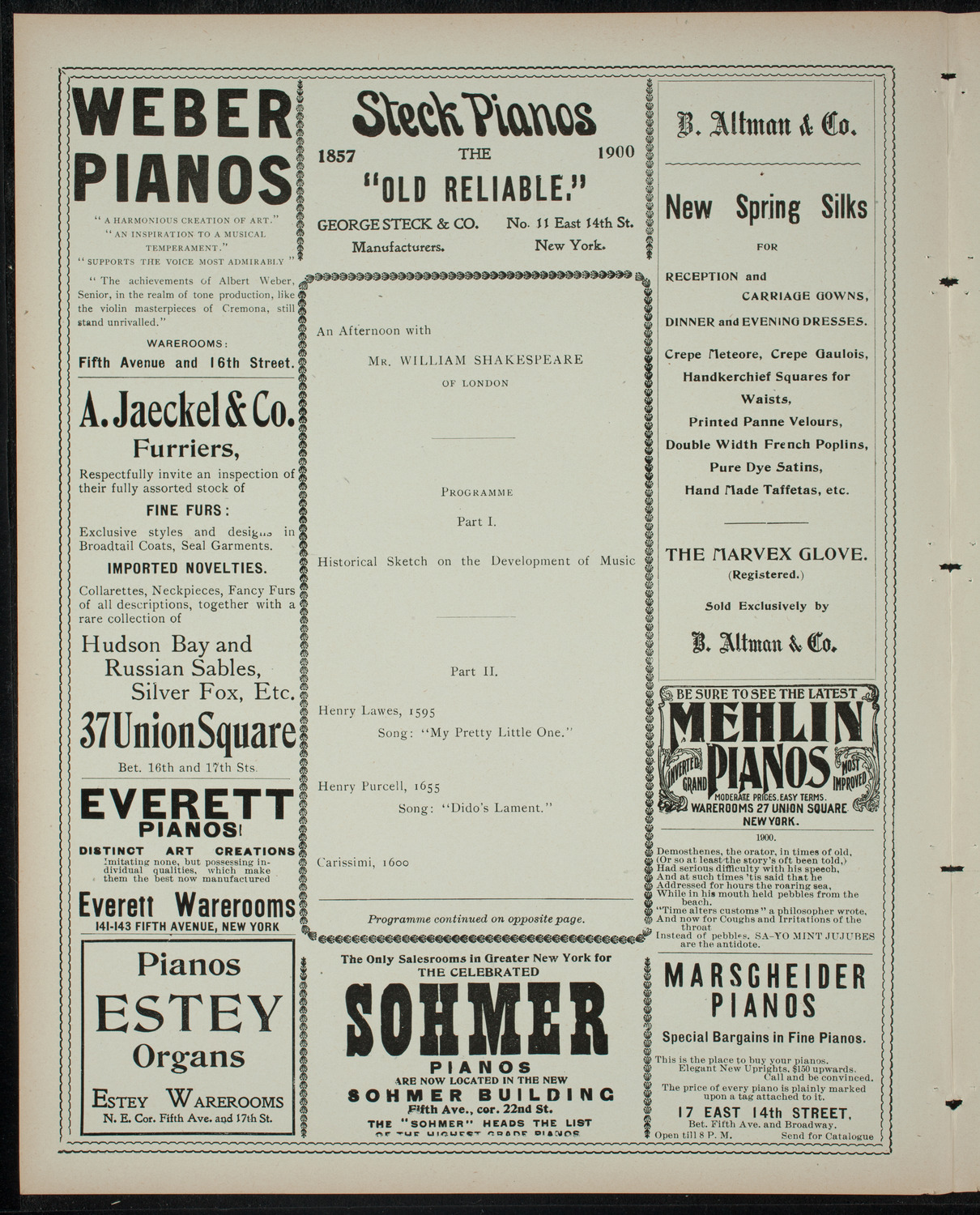 Francis Fischer Powers: An Afternoon with Mr. William Shakespeare of London, March 1, 1900, program page 2