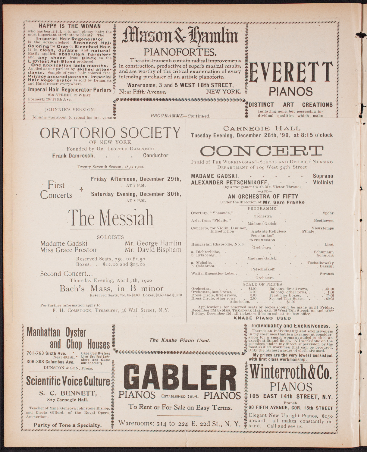 New York Philharmonic, December 9, 1899, program page 8
