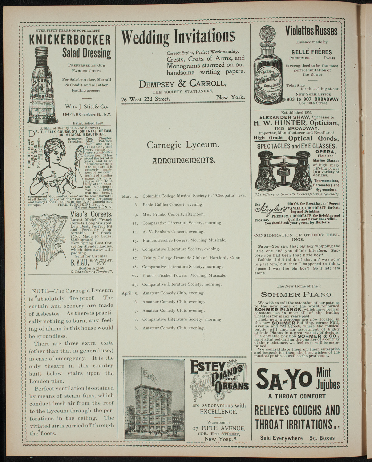 Columbia University Musical Society, March 4, 1899, program page 2