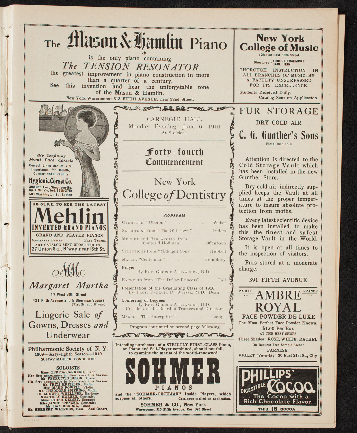 Graduation: New York College of Dentistry, June 6, 1910, program page 5