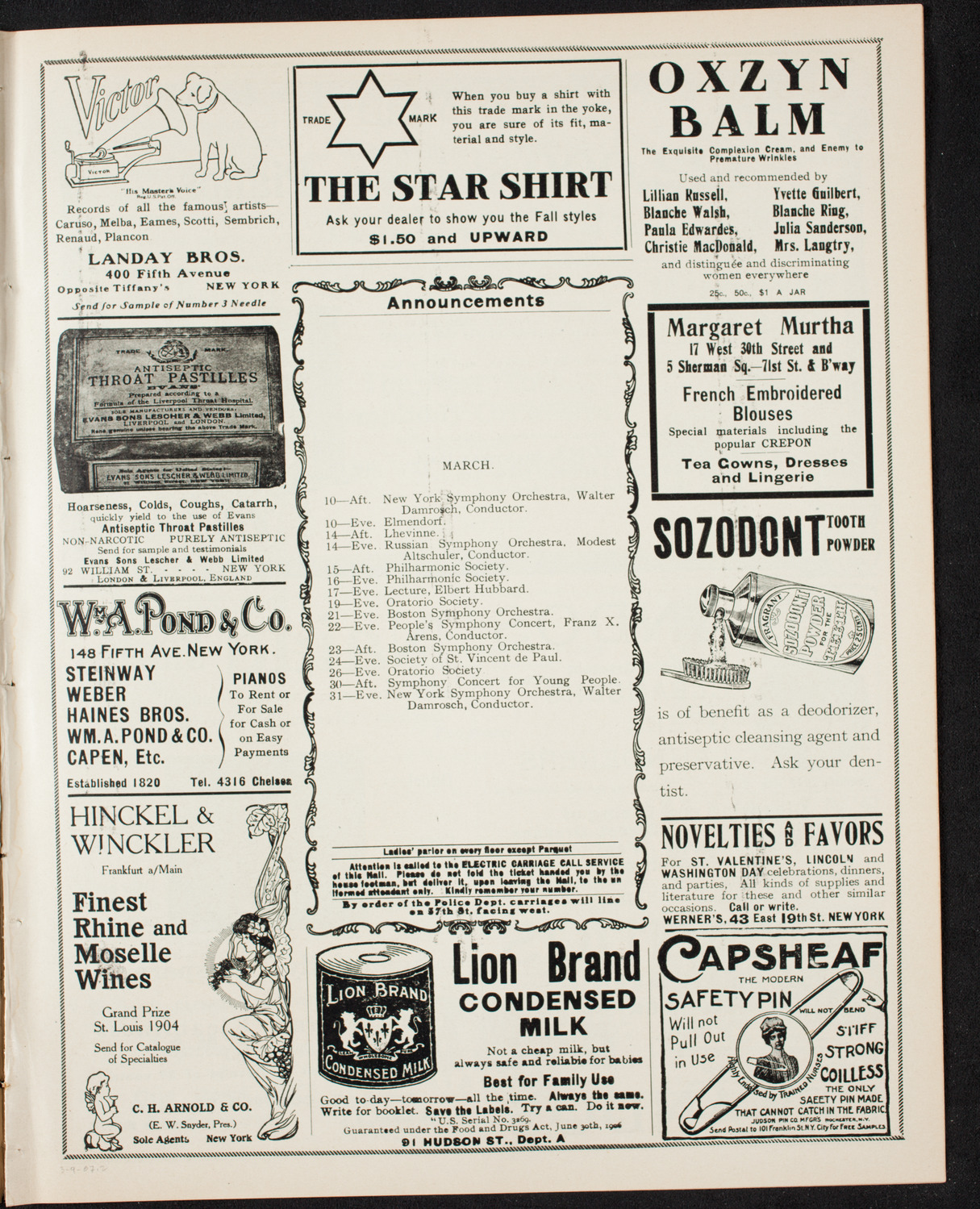 New York Symphony Orchestra, March 9, 1907, program page 3