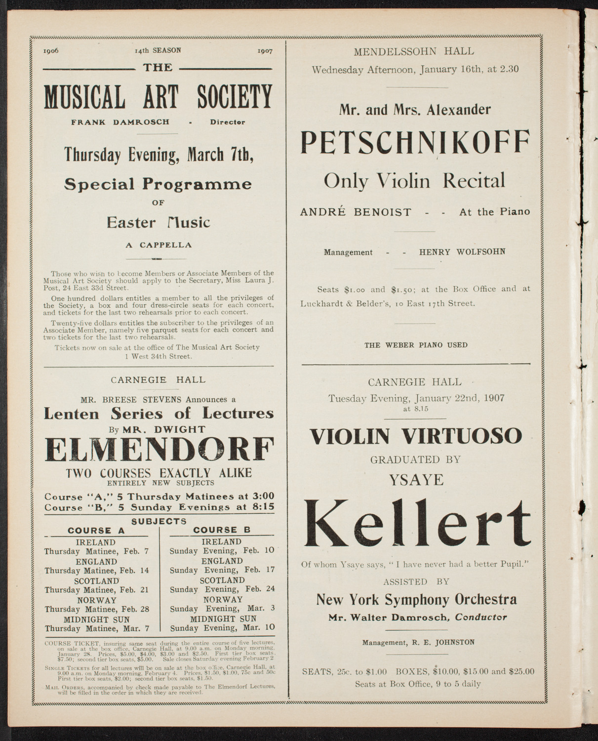 Josef Lhévinne, Piano, January 13, 1907, program page 10