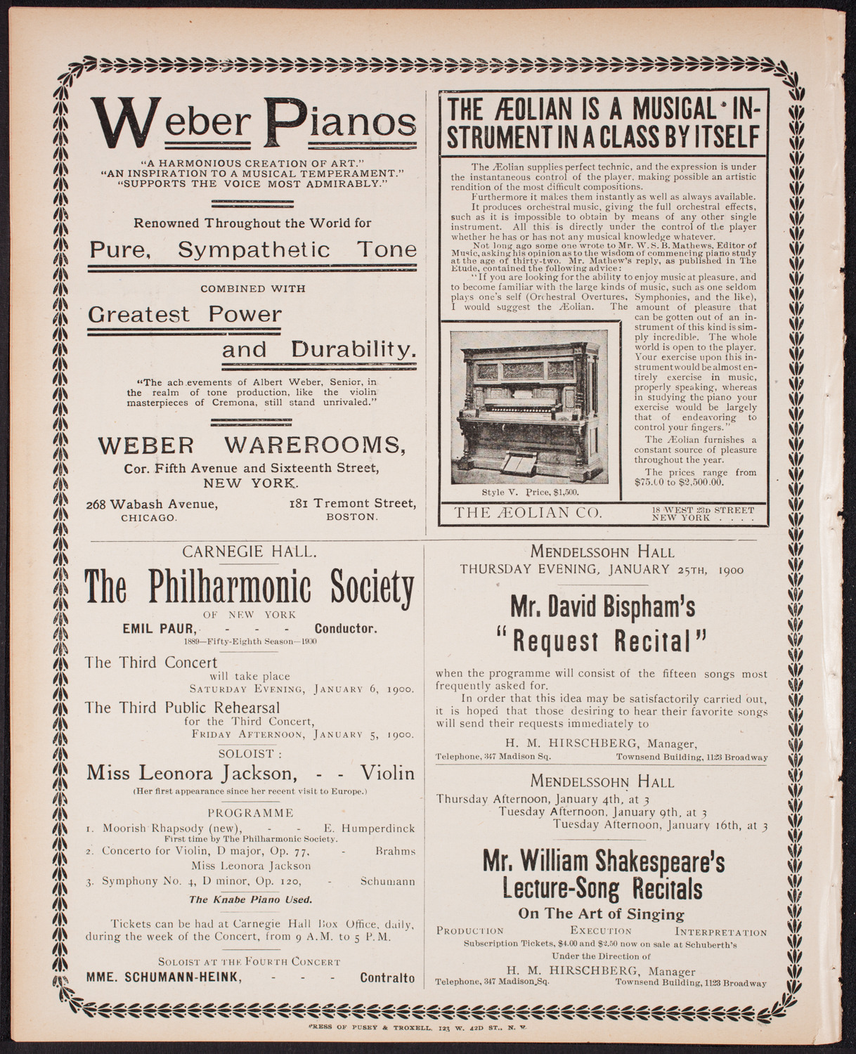 Ignacy Jan Paderewski, Piano, with the New York Symphony Orchestra, December 31, 1899, program page 10