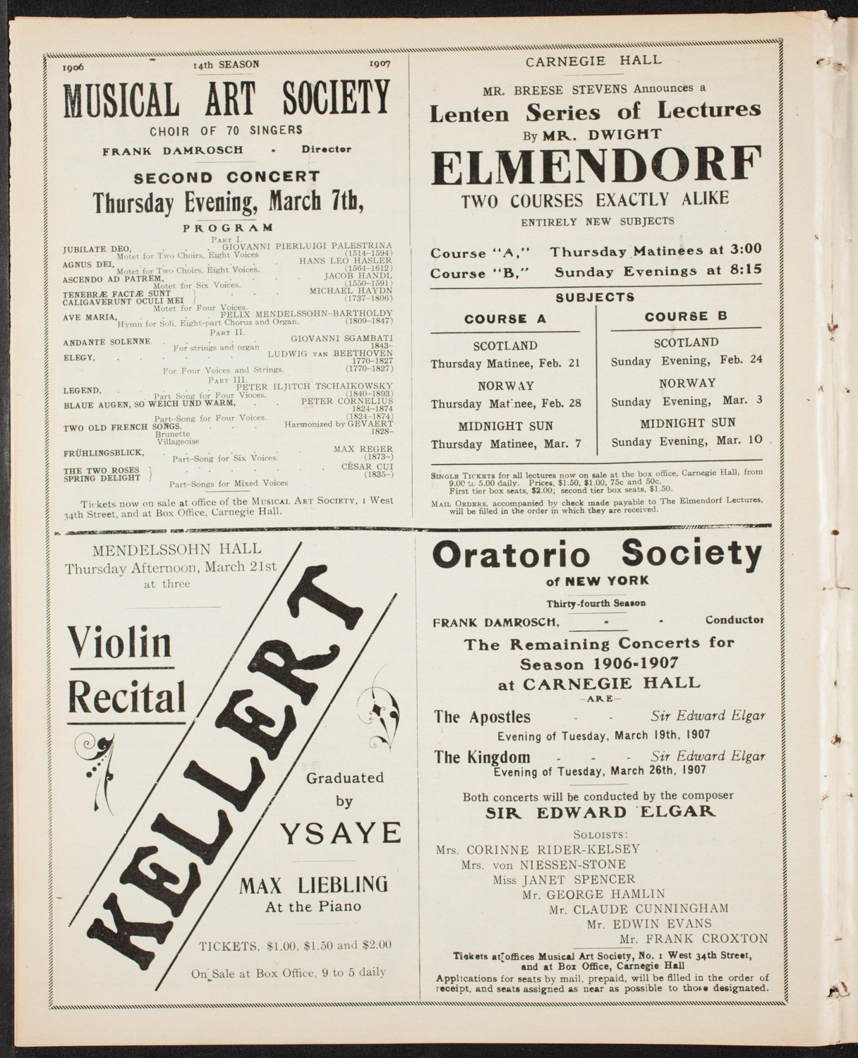 Elmendorf Lecture: Norway, March 3, 1907, program page 10