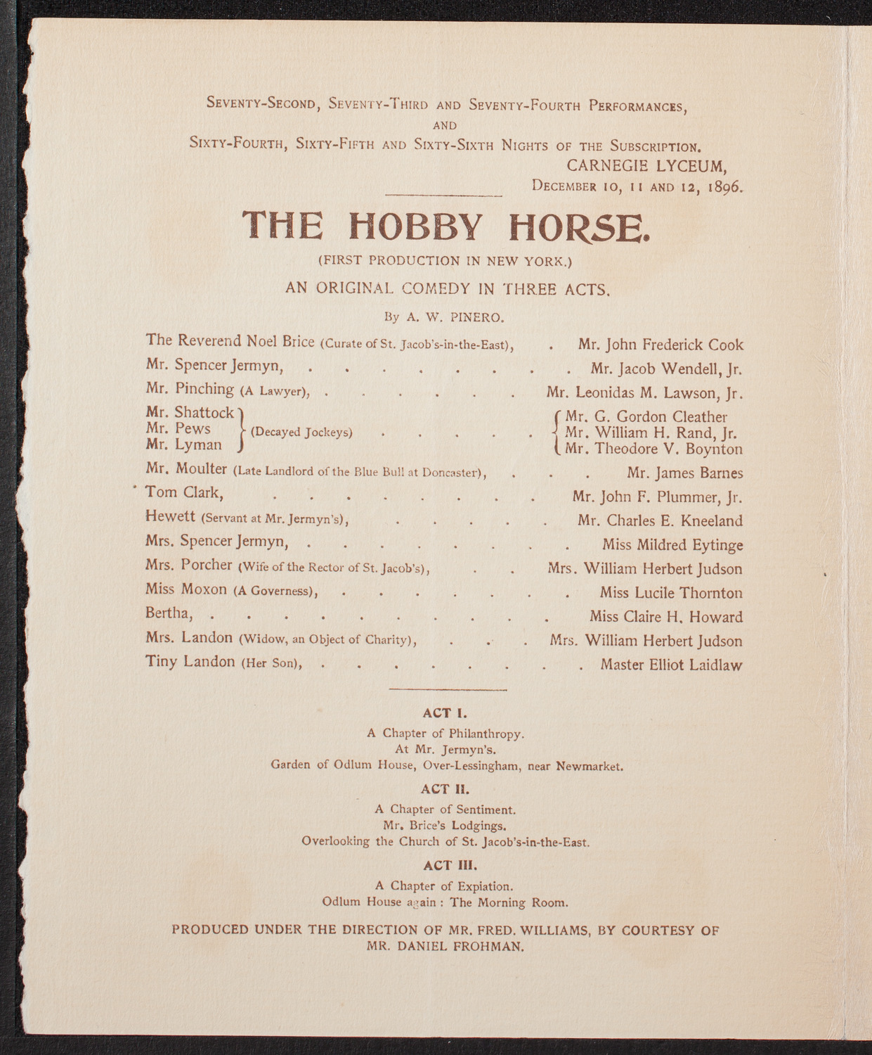 Amateur Comedy Club, December 11, 1896, program page 2