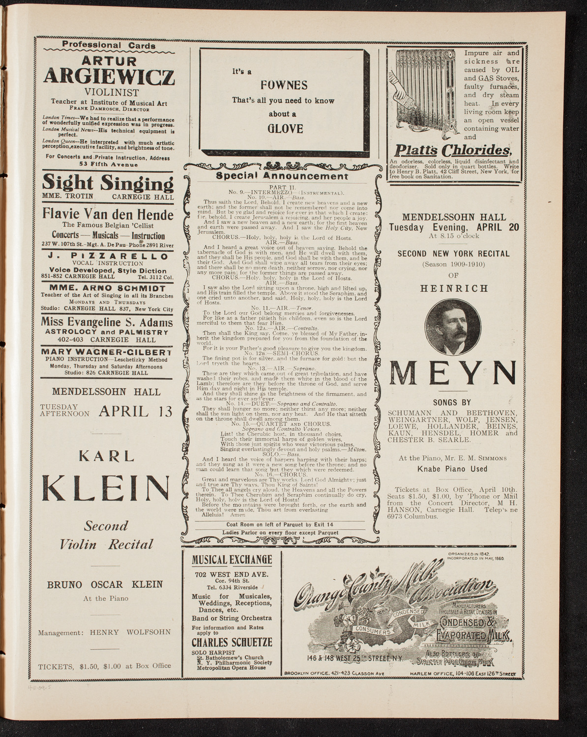 New York Festival Chorus and Orchestra, April 11, 1909, program page 9