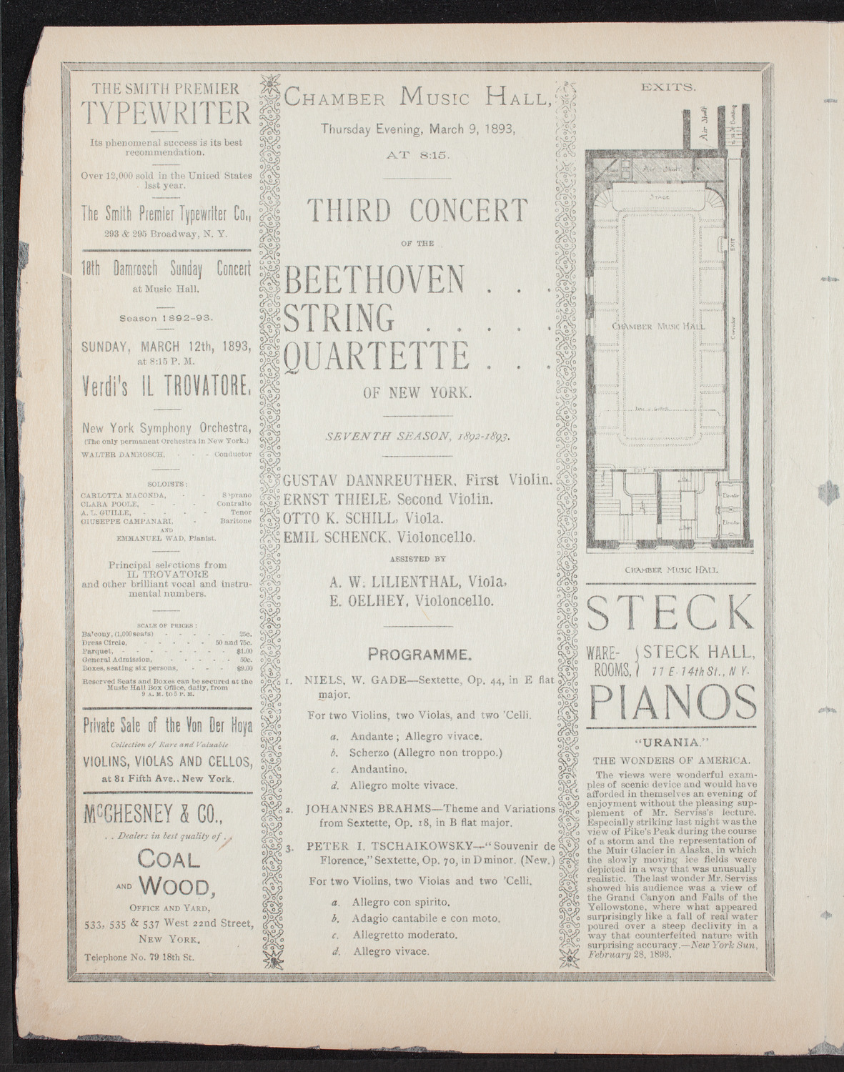 Beethoven String Quartet, March 9, 1893, program page 2