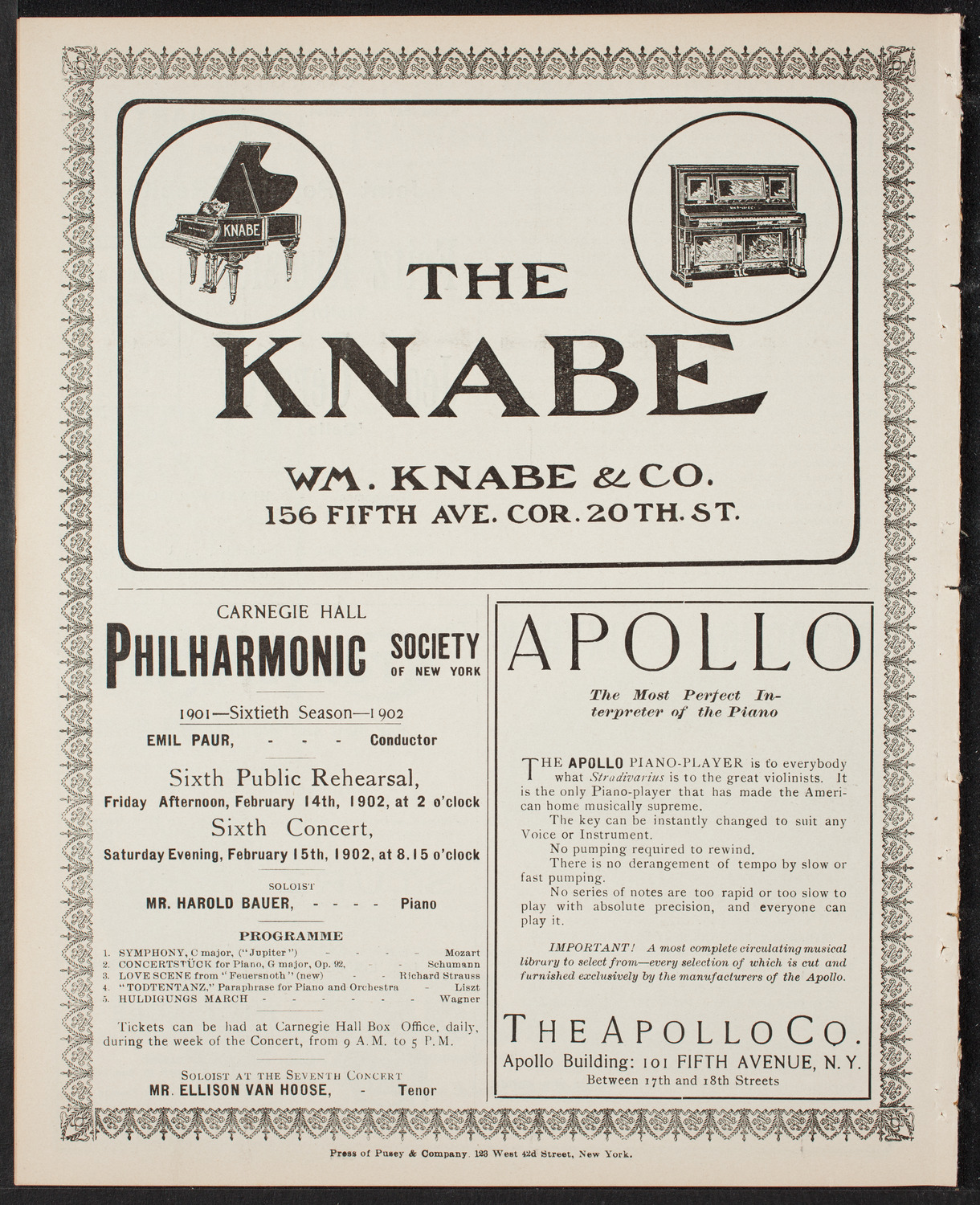 Florizel Reuter and Paur Symphony Orchestra, with Lucy Gates, February 4, 1902, program page 10