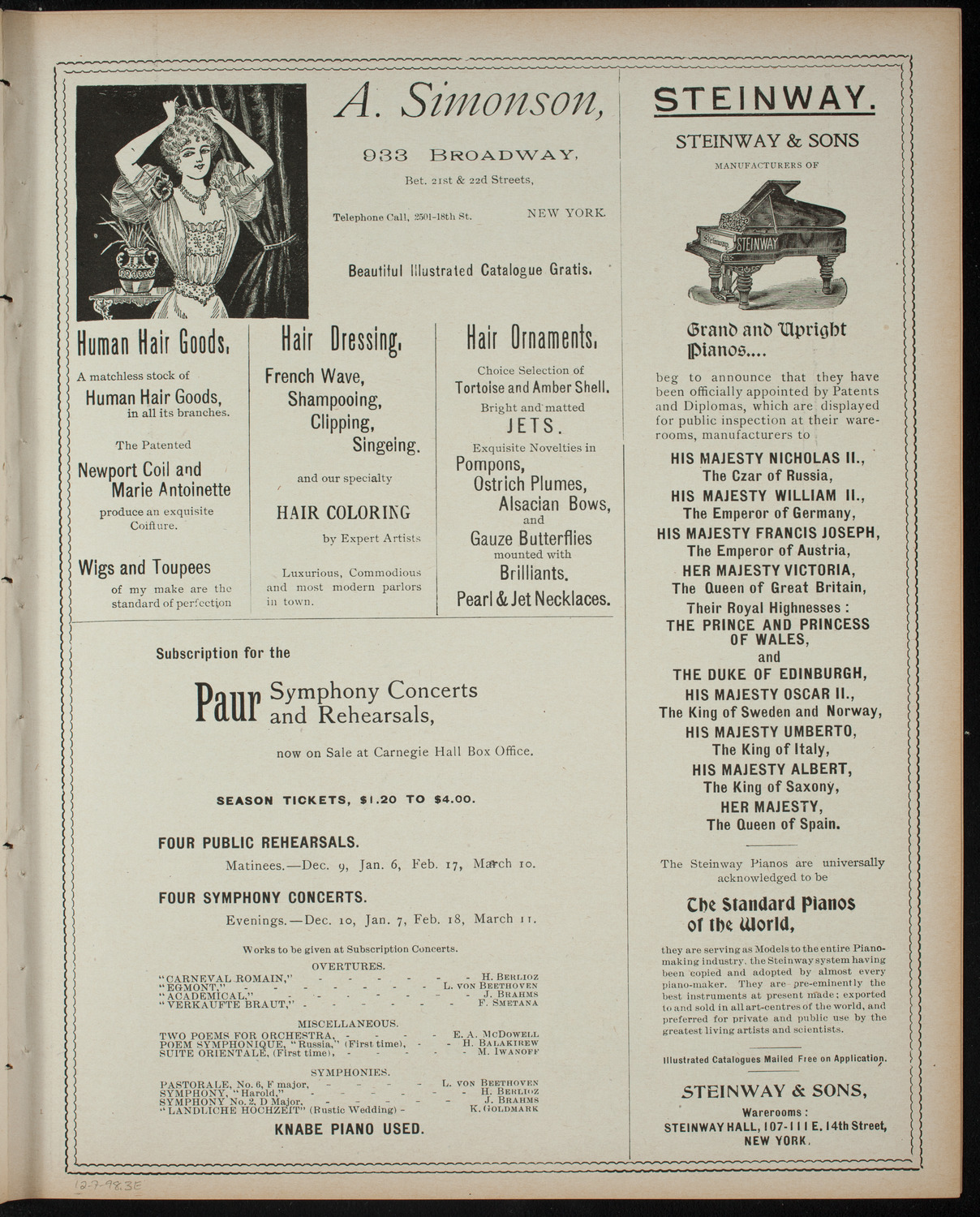 Students of Gustav Levy, December 7, 1898, program page 5