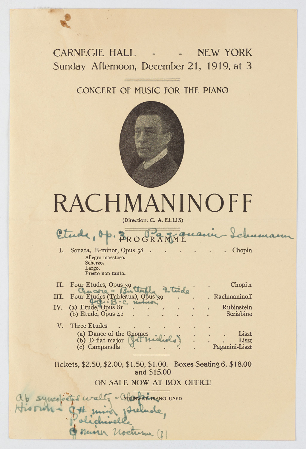 Sergei Rachmaninoff, December 21, 1919