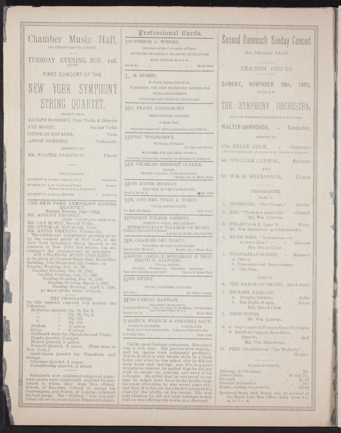 New York Philharmonic, November 18, 1892, program page 2