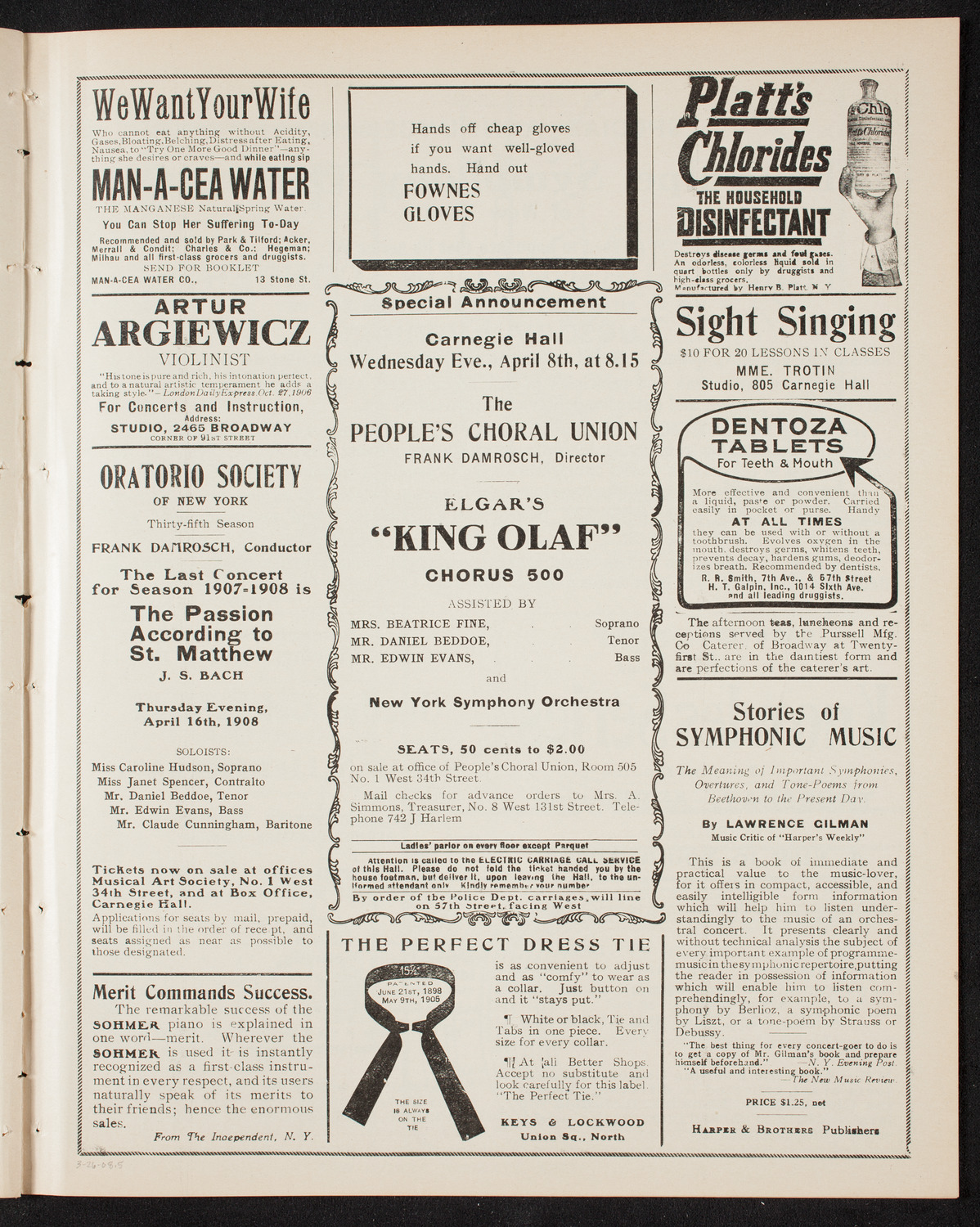 Volpe Symphony Society of New York, March 26, 1908, program page 9