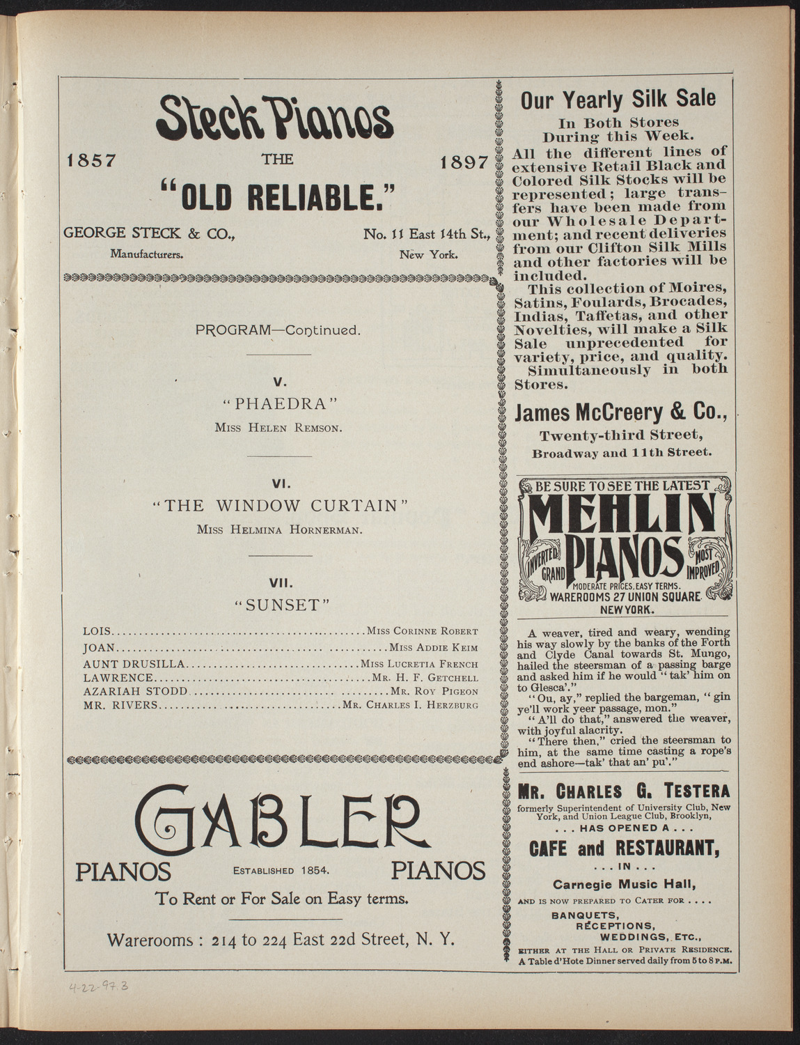 American Academy of Dramatic Arts, April 22, 1897, program page 5