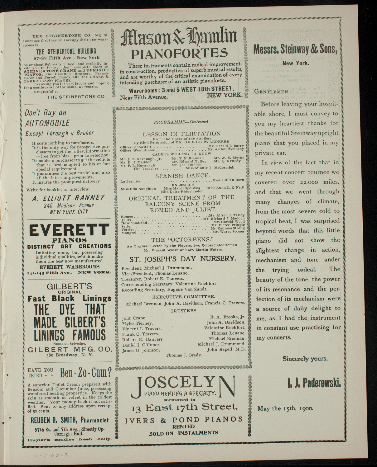 Amateur Performance to Benefit St. Joseph's Day Nursery, February 3, 1902, program page 3