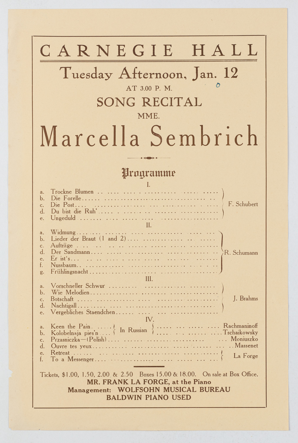 Marcella Sembrich, January 12, 1915