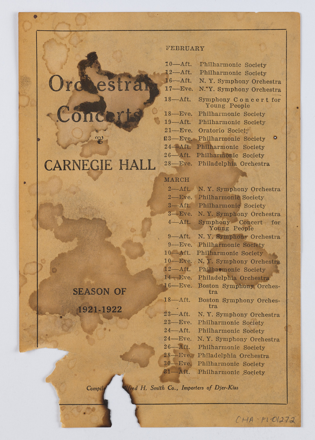 Djer-Kiss Cosmetics Orchestral Concert Schedules, 1922