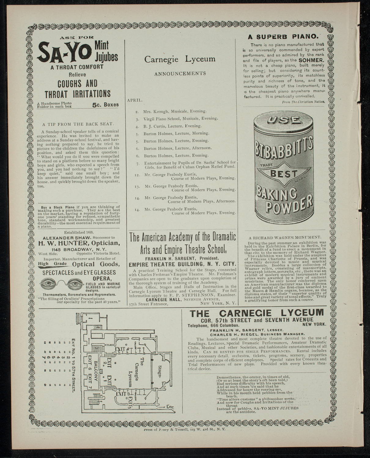 Benefit for the Boys' Free Reading Rooms featuring Beatrice Herford, March 31, 1900, program page 4