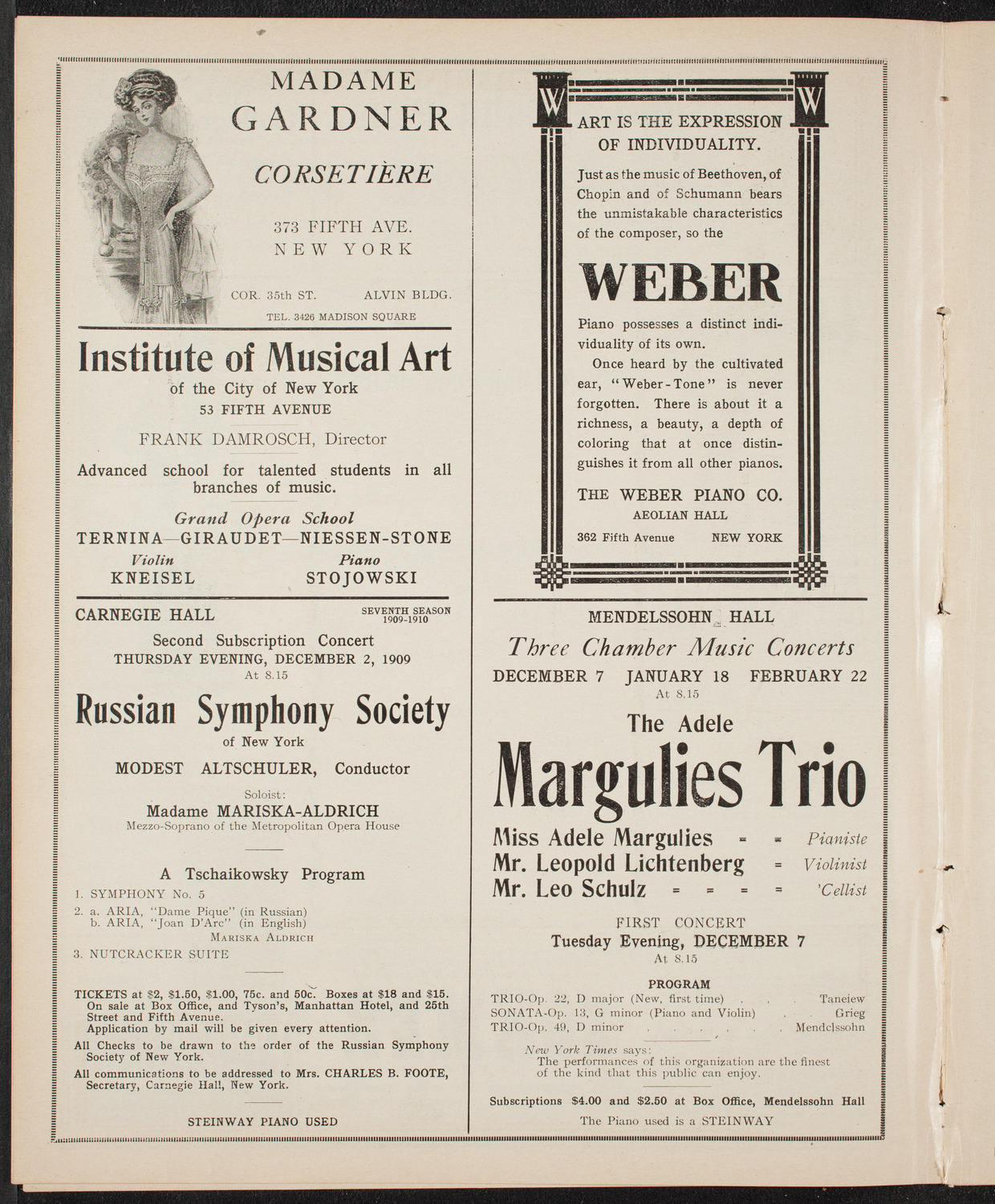 New York Philharmonic, November 26, 1909, program page 6